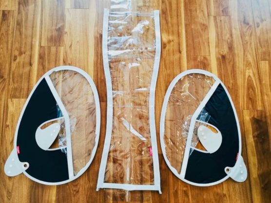 子供乗せ自転車用レインカバー「リトルキディーズ」の組み立て〜フロントパネルとサイドパネル