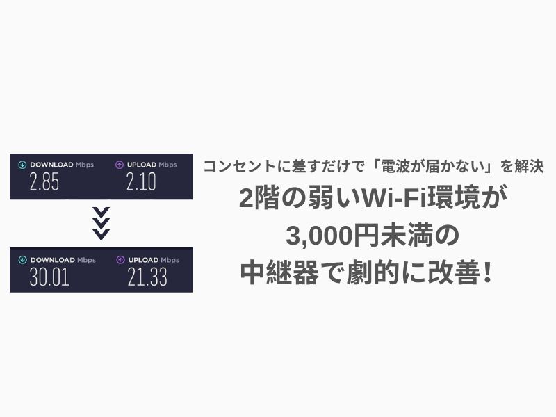 2階の弱いWi-Fi環境が3,000円未満の中継器で劇的に改善。コンセントに差す&アプリで設定、で「電波が届かない」を解決。